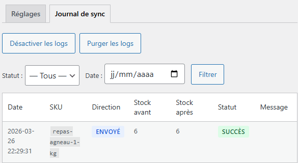 journal (logs) de synchronisation